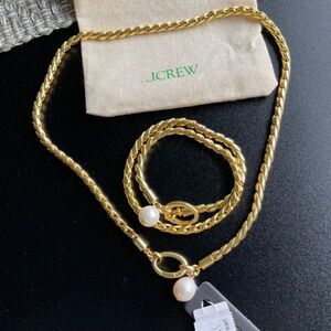 J. Crew Rope Chain Freshwater Pearl Necklace and Bracelet Set